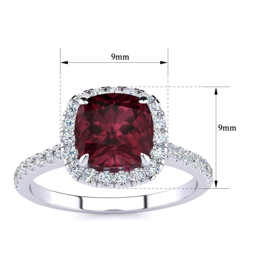 2 ct. t.w. Cushion Cut Garnet and Halo Diamond Ring In Sterling Silver