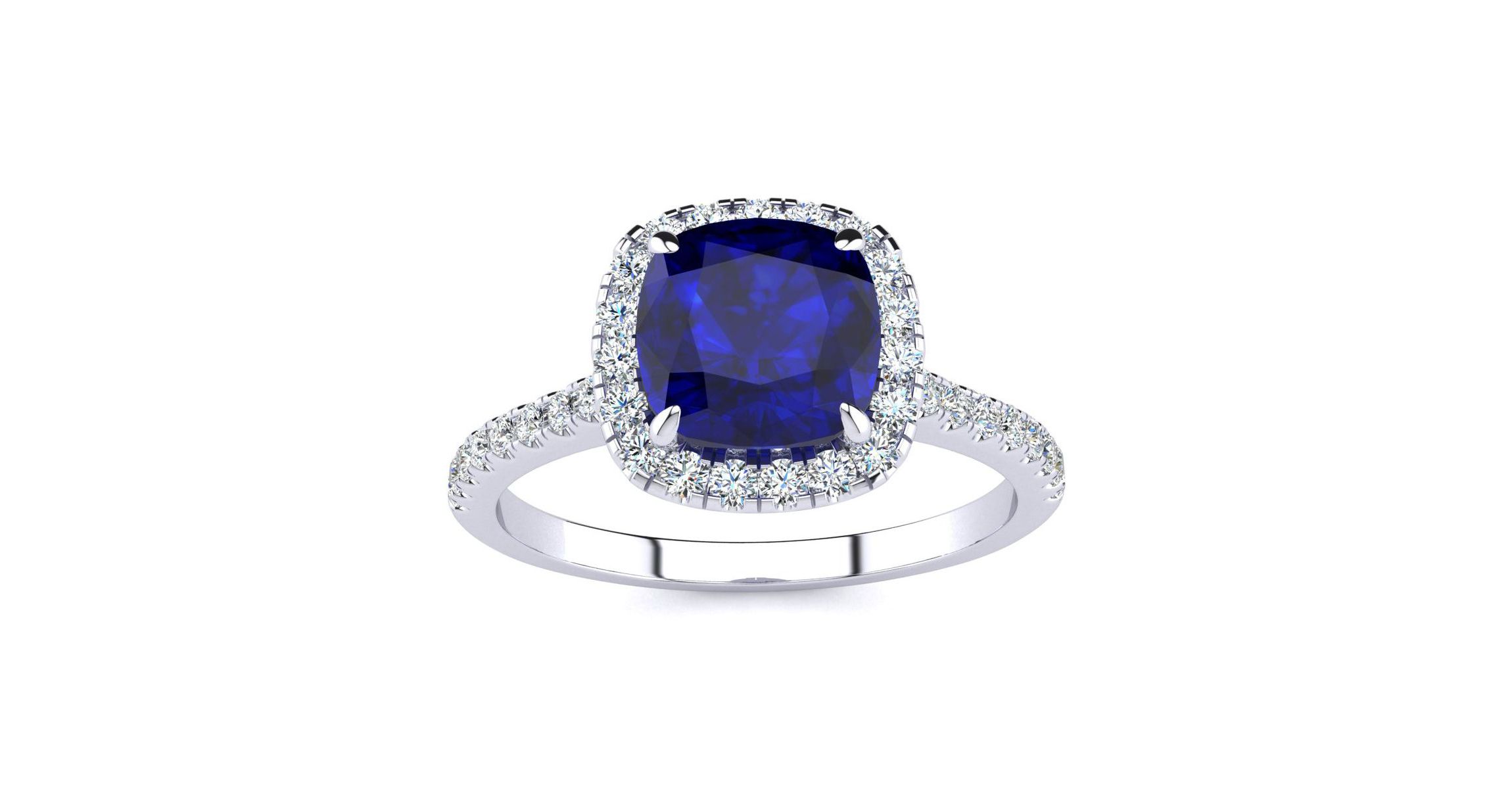 Lab Created 2 ct. t.w. Cushion Cut Created Sapphire and Halo Diamond Ring In Sterling Silver