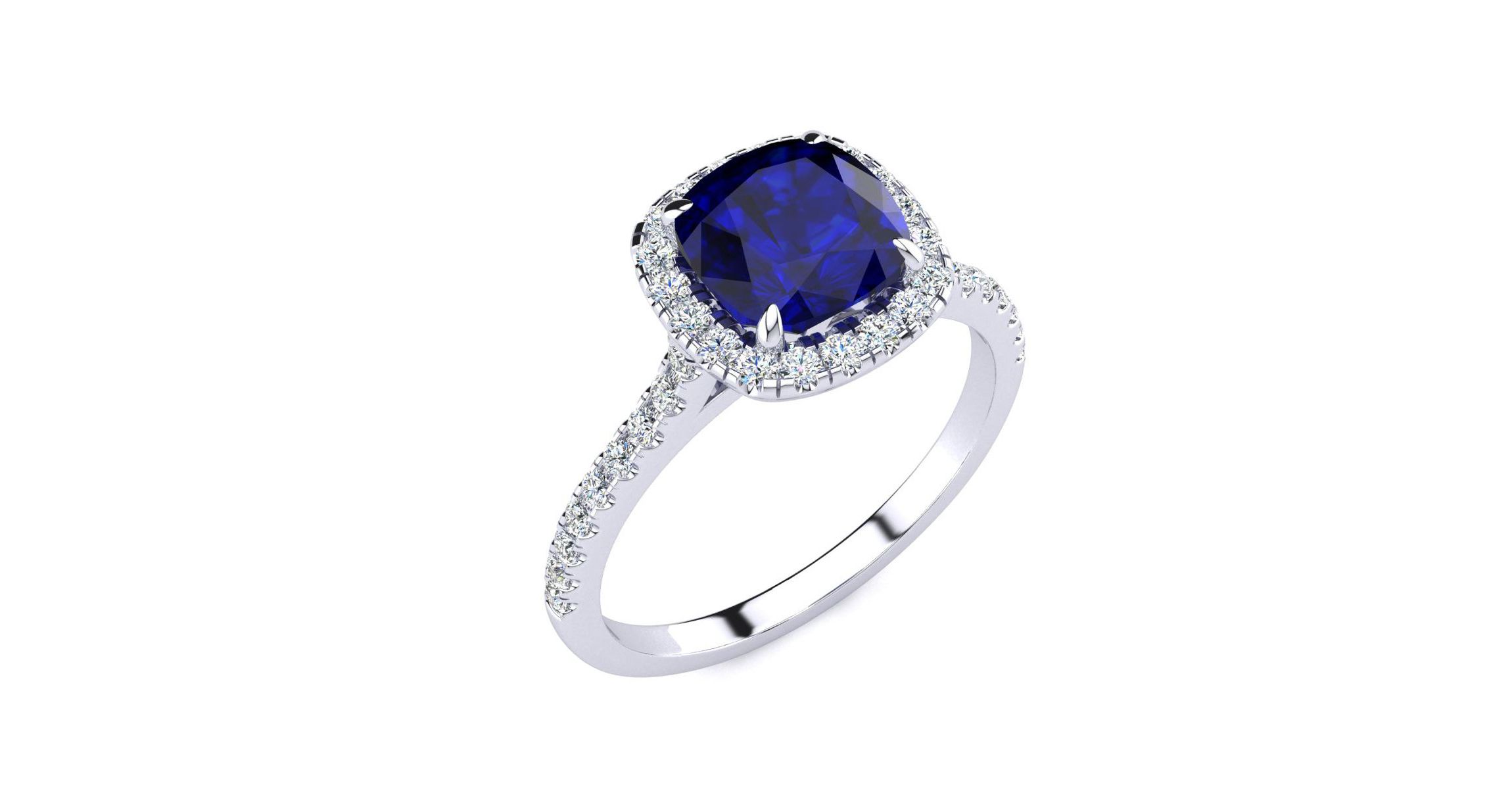 Lab Created 2 ct. t.w. Cushion Cut Created Sapphire and Halo Diamond Ring In Sterling Silver