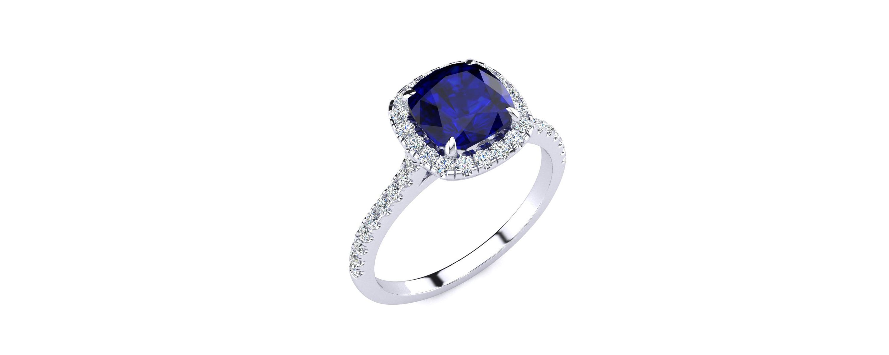 Lab Created 2 ct. t.w. Cushion Cut Created Sapphire and Halo Diamond Ring In Sterling Silver