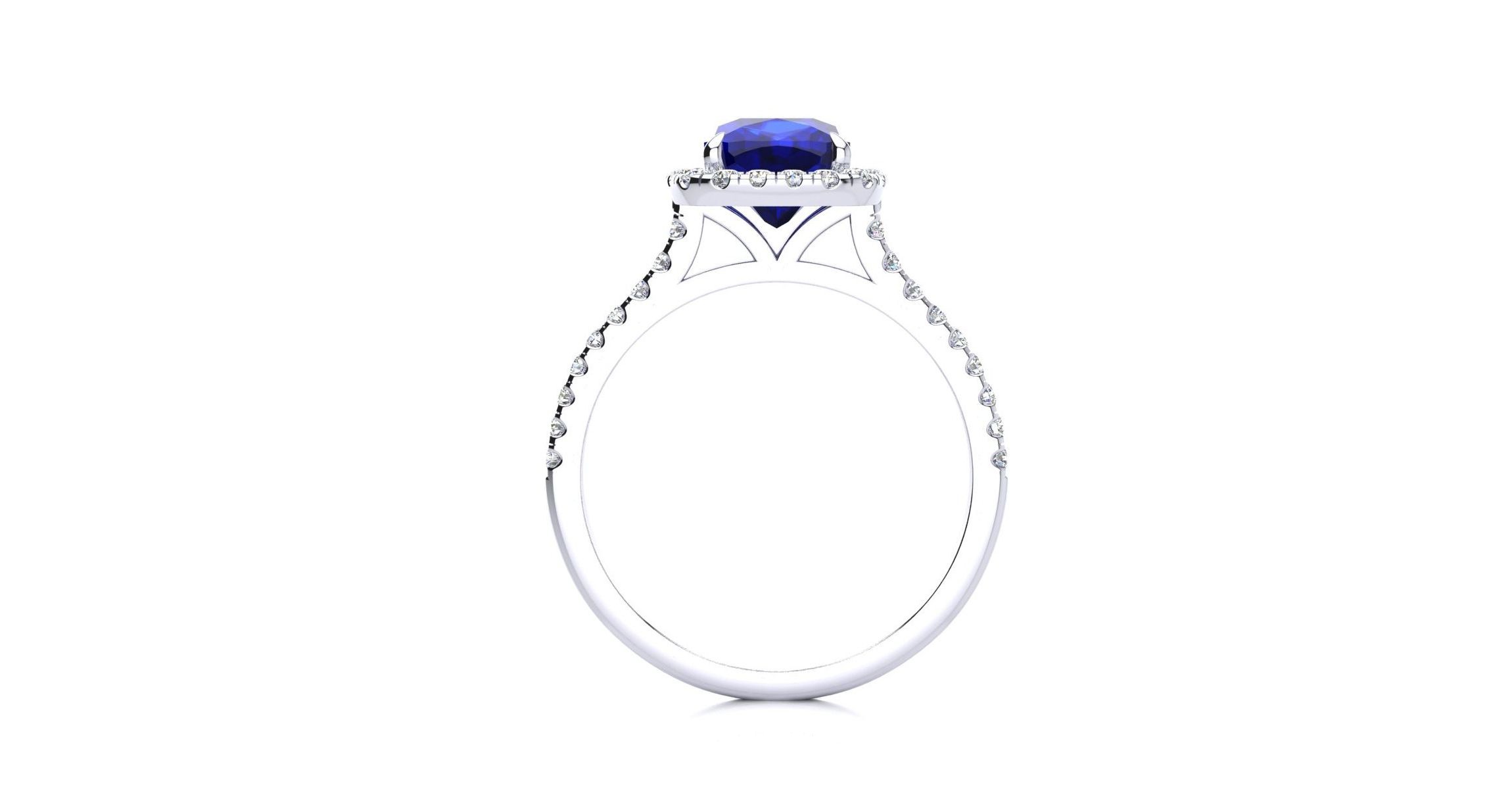 Lab Created 2 ct. t.w. Cushion Cut Created Sapphire and Halo Diamond Ring In Sterling Silver