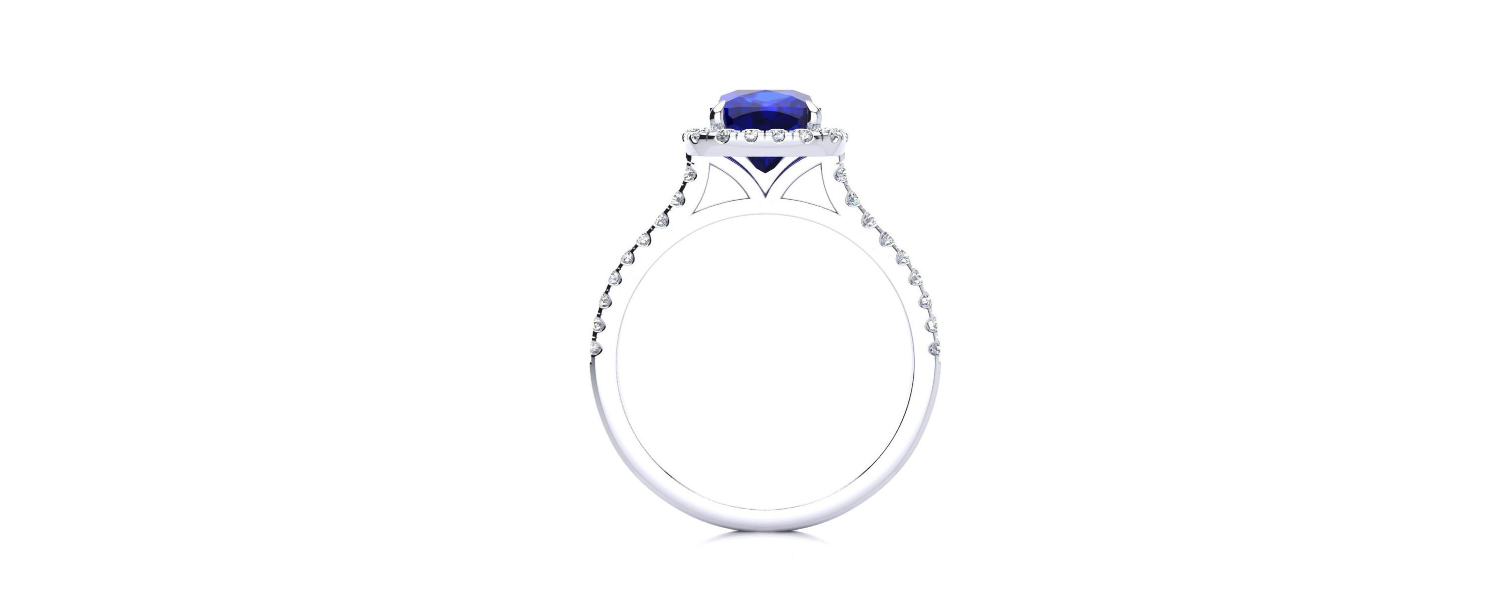 Lab Created 2 ct. t.w. Cushion Cut Created Sapphire and Halo Diamond Ring In Sterling Silver