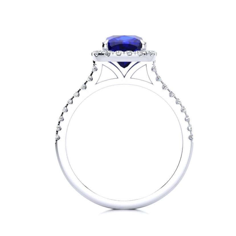 Lab Created 2 ct. t.w. Cushion Cut Created Sapphire and Halo Diamond Ring In Sterling Silver