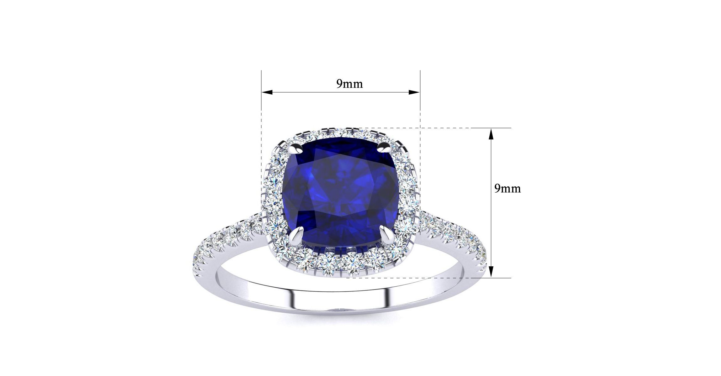 Lab Created 2 ct. t.w. Cushion Cut Created Sapphire and Halo Diamond Ring In Sterling Silver