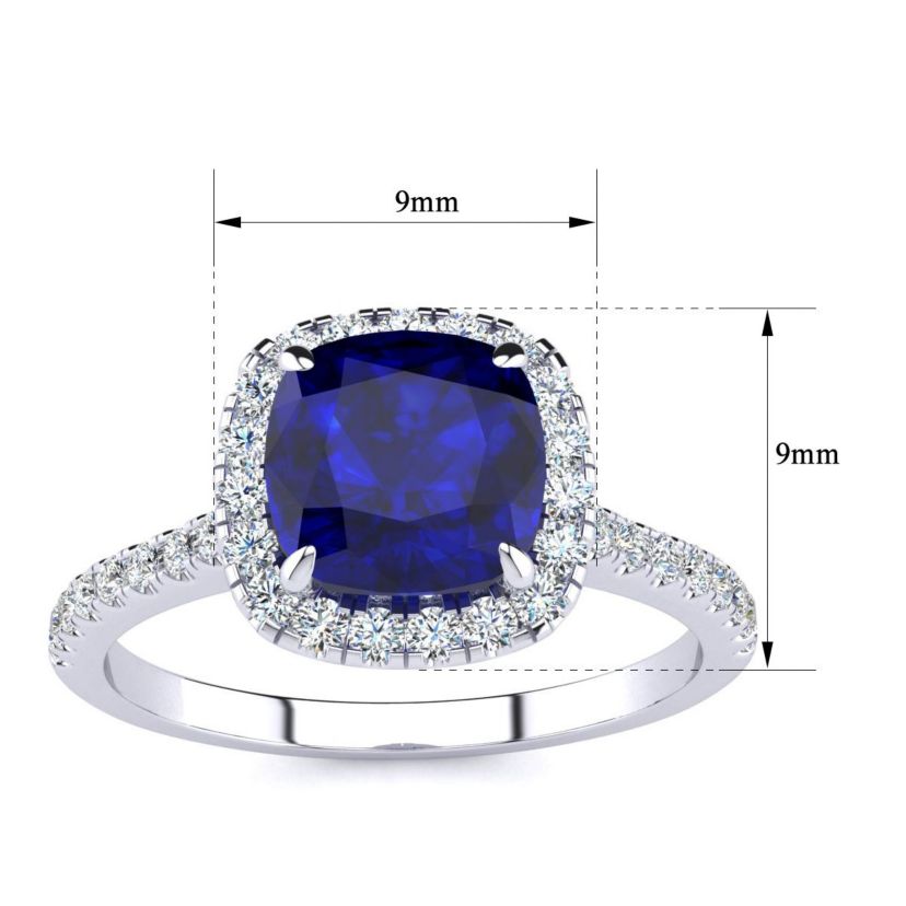 Lab Created 2 ct. t.w. Cushion Cut Created Sapphire and Halo Diamond Ring In Sterling Silver