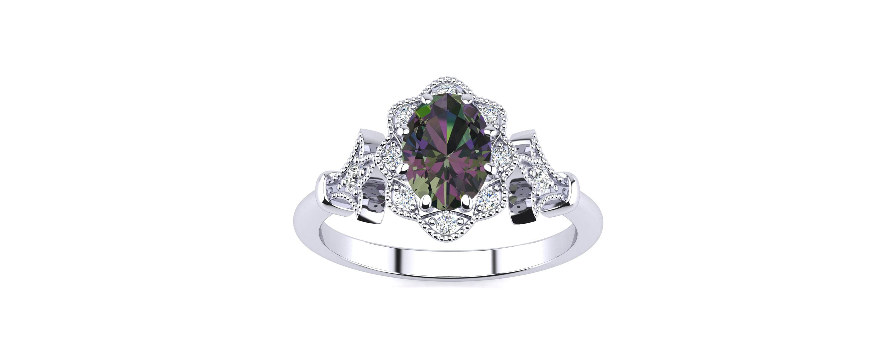 1 ct. t.w. Oval Shape Mystic Topaz and Halo Diamond Ring In Sterling Silver