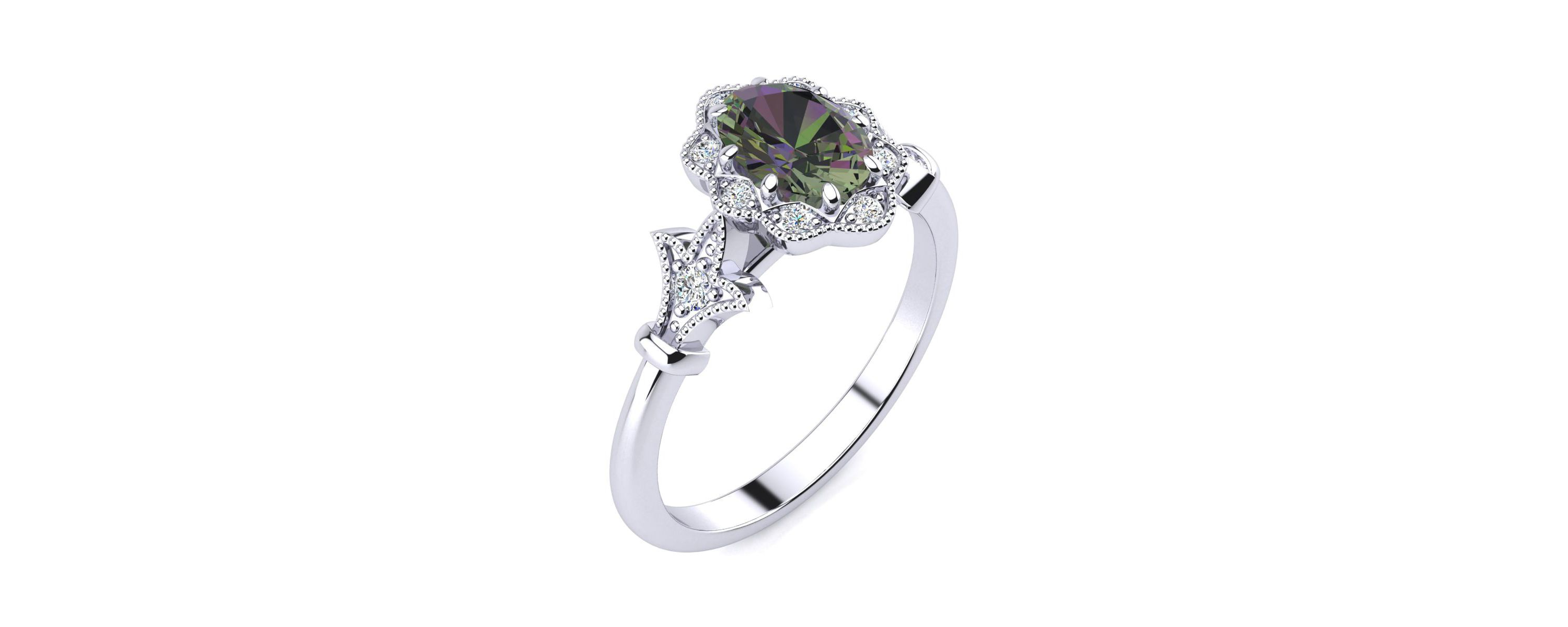 1 ct. t.w. Oval Shape Mystic Topaz and Halo Diamond Ring In Sterling Silver