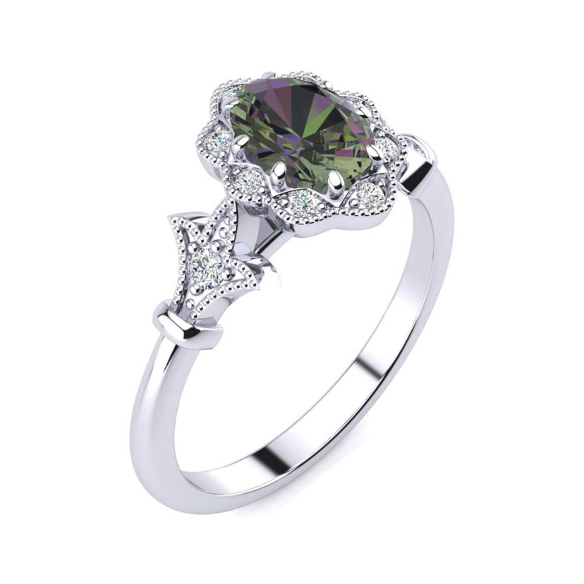 1 ct. t.w. Oval Shape Mystic Topaz and Halo Diamond Ring In Sterling Silver