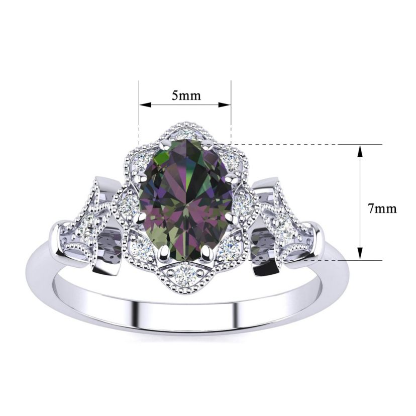1 ct. t.w. Oval Shape Mystic Topaz and Halo Diamond Ring In Sterling Silver