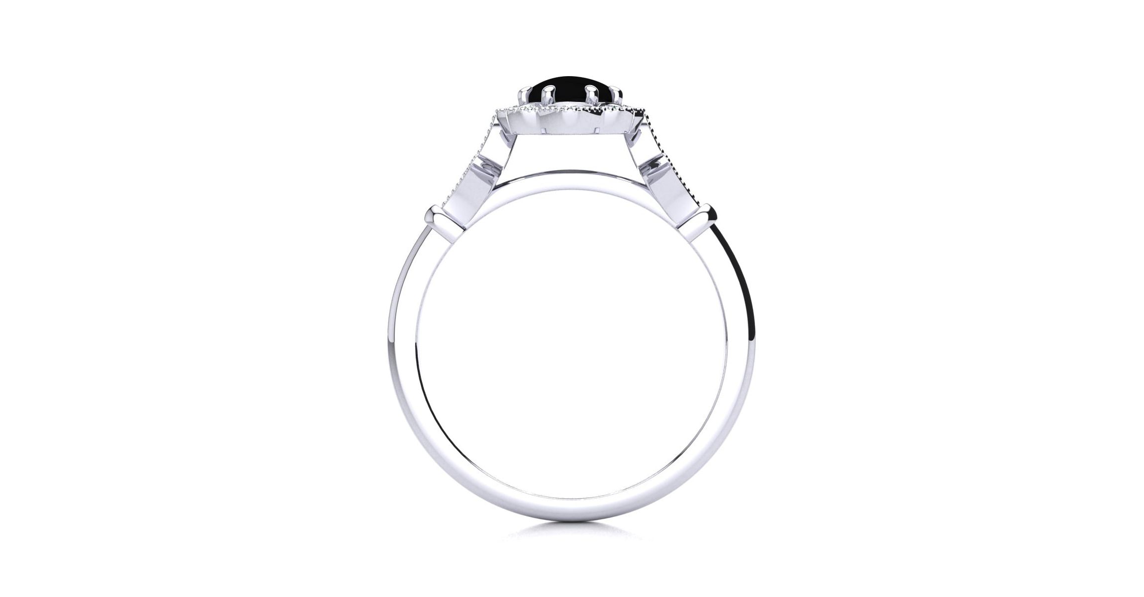 1 ct. t.w. Oval Shape Black Onyx and Halo Diamond Ring In Sterling Silver