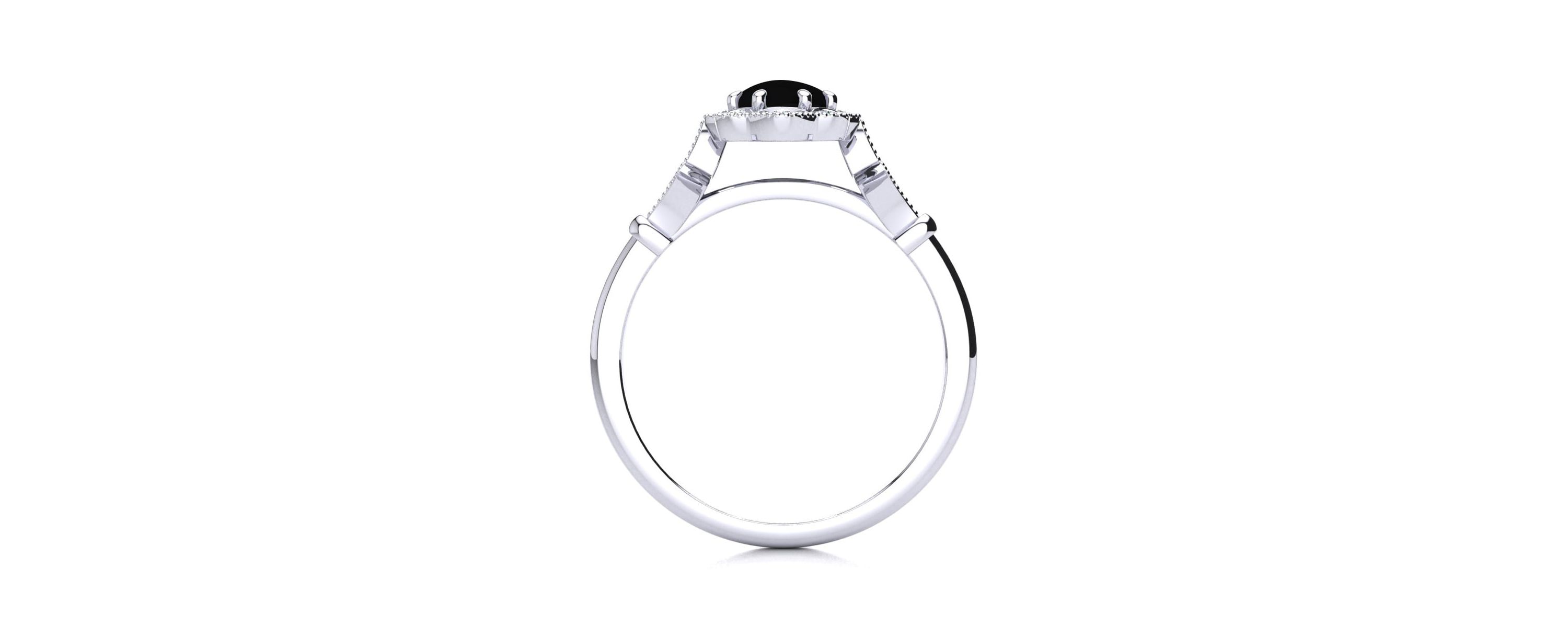 1 ct. t.w. Oval Shape Black Onyx and Halo Diamond Ring In Sterling Silver