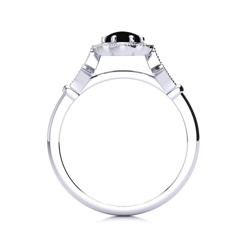 1 ct. t.w. Oval Shape Black Onyx and Halo Diamond Ring In Sterling Silver