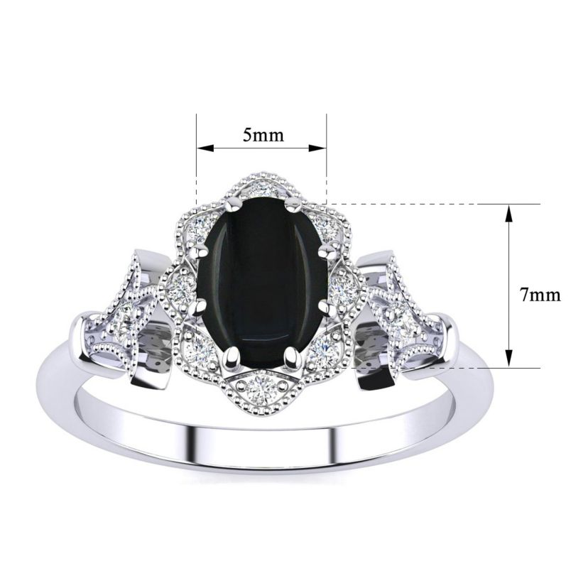 1 ct. t.w. Oval Shape Black Onyx and Halo Diamond Ring In Sterling Silver