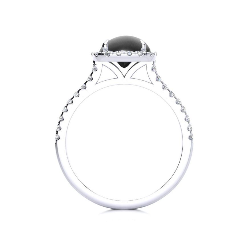 2 ct. t.w. Cushion Cut Black Onyx and Halo Diamond Ring In Sterling Silver
