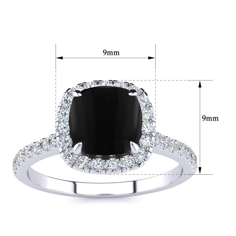 2 ct. t.w. Cushion Cut Black Onyx and Halo Diamond Ring In Sterling Silver