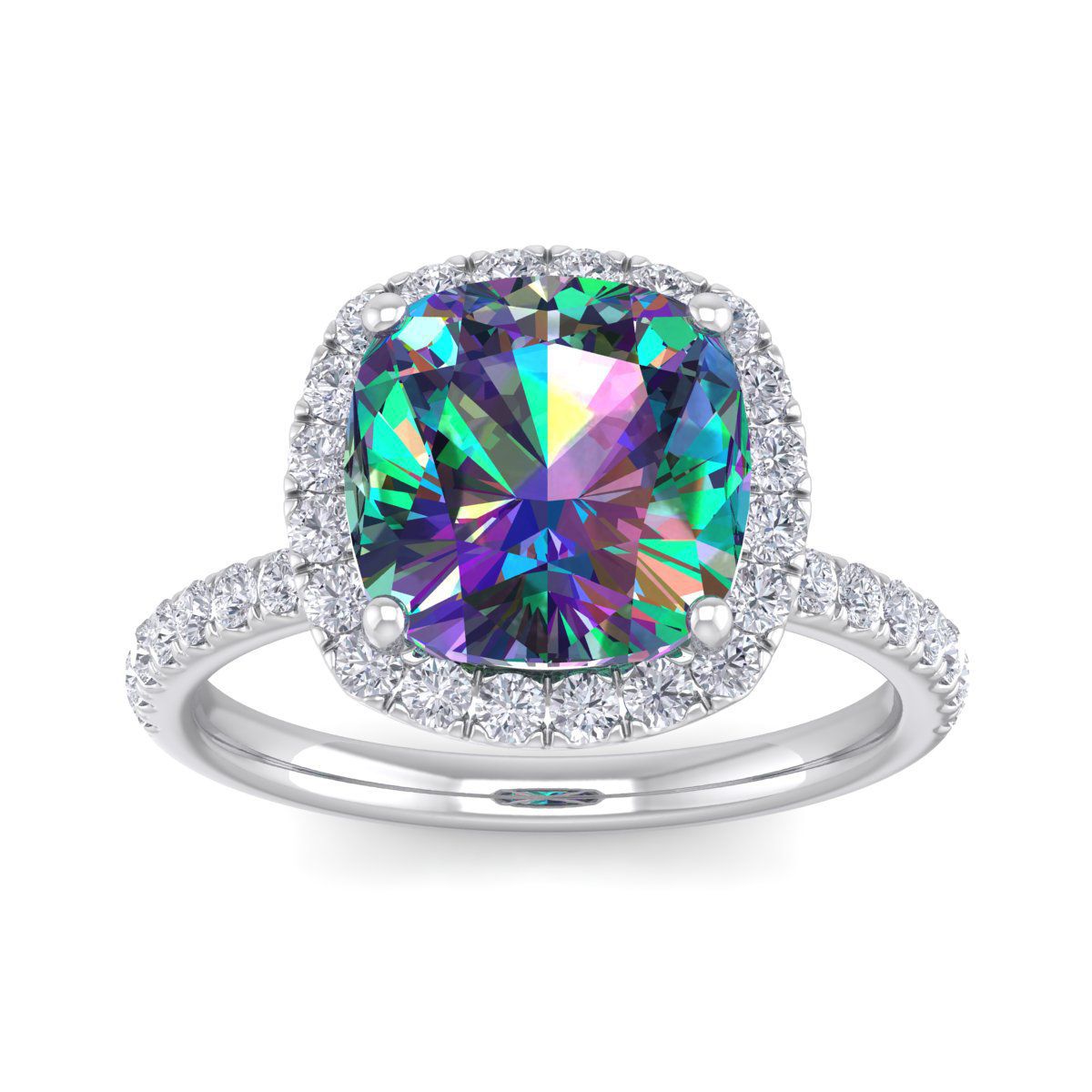 5 1/2 ct. t.w. Cushion Cut Mystic Topaz and Double Halo Diamond Ring In Sterling Silver