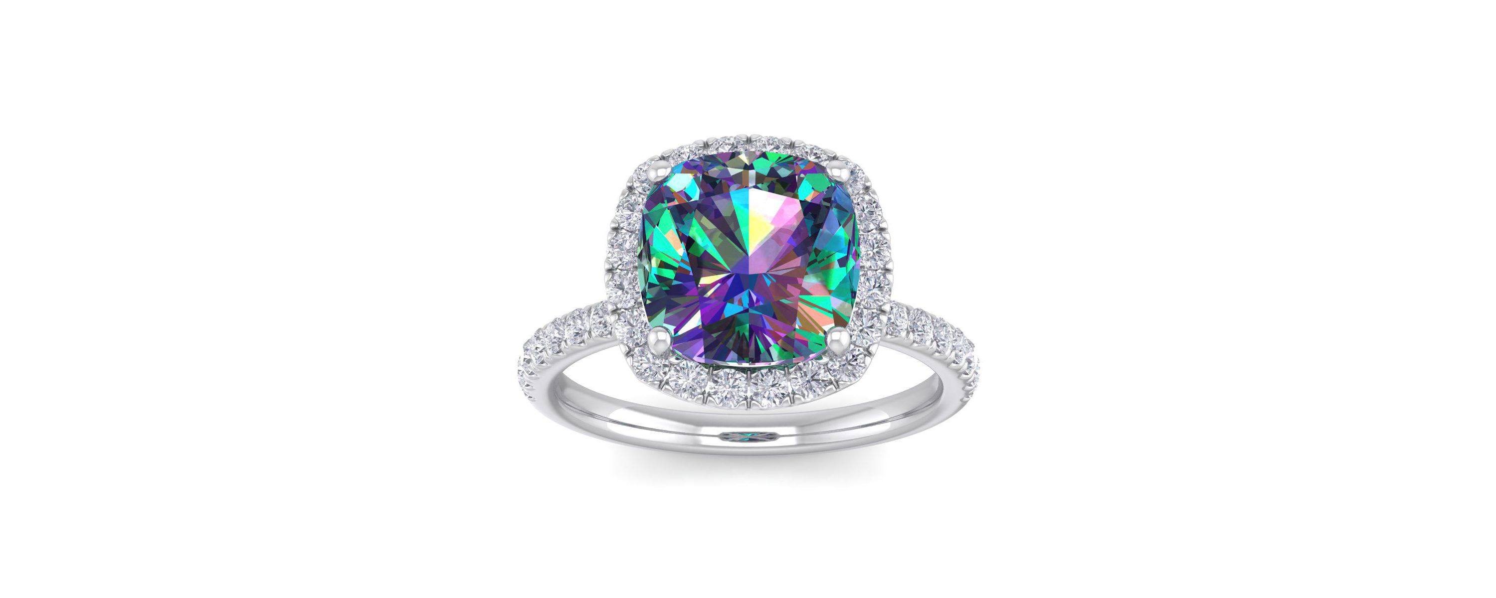 5 1/2 ct. t.w. Cushion Cut Mystic Topaz and Double Halo Diamond Ring In Sterling Silver