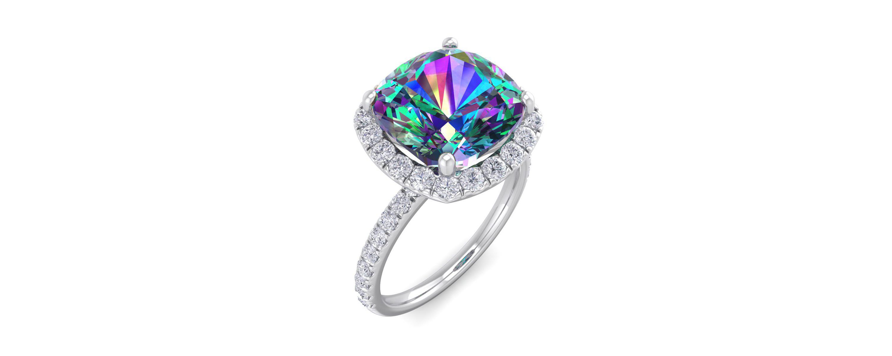 5 1/2 ct. t.w. Cushion Cut Mystic Topaz and Double Halo Diamond Ring In Sterling Silver