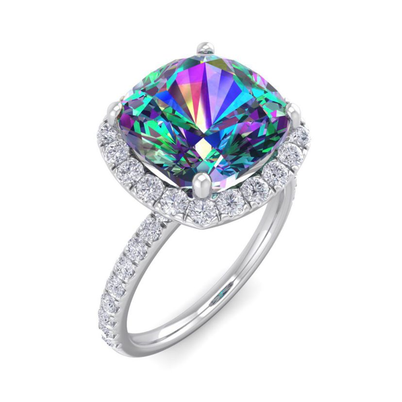 5 1/2 ct. t.w. Cushion Cut Mystic Topaz and Double Halo Diamond Ring In Sterling Silver
