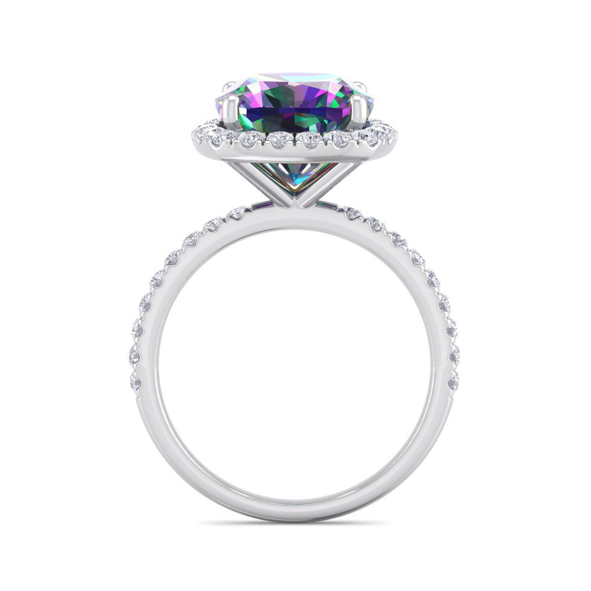5 1/2 ct. t.w. Cushion Cut Mystic Topaz and Double Halo Diamond Ring In Sterling Silver