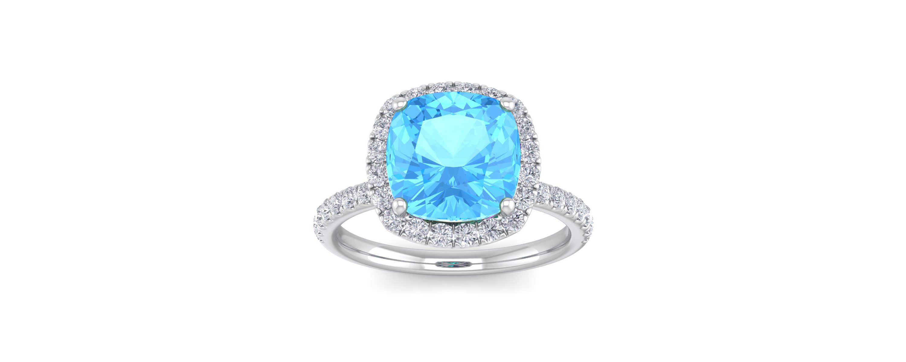 5 1/2 ct. t.w. Cushion Cut Blue Topaz and Double Halo Diamond Ring In Sterling Silver