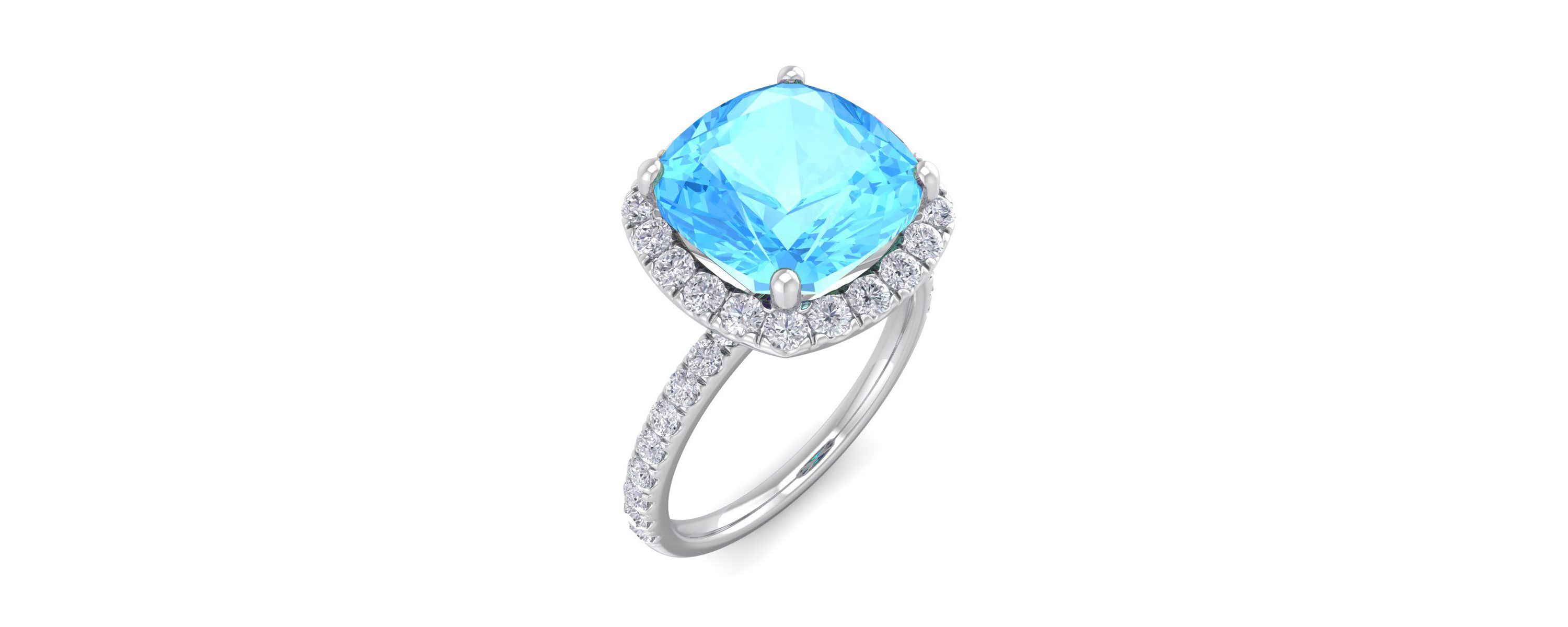 5 1/2 ct. t.w. Cushion Cut Blue Topaz and Double Halo Diamond Ring In Sterling Silver