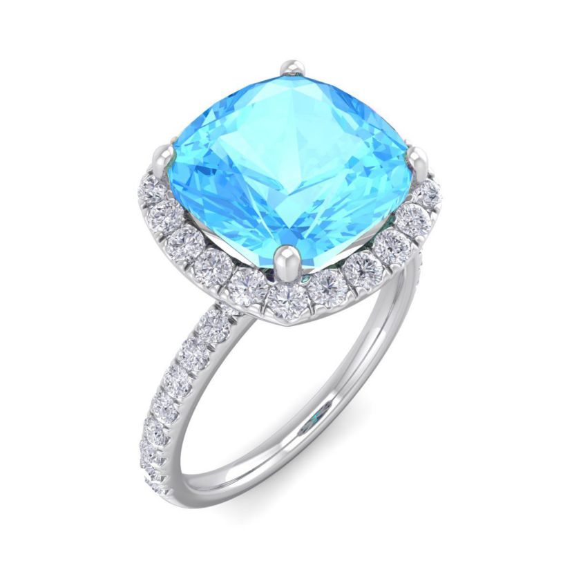 5 1/2 ct. t.w. Cushion Cut Blue Topaz and Double Halo Diamond Ring In Sterling Silver