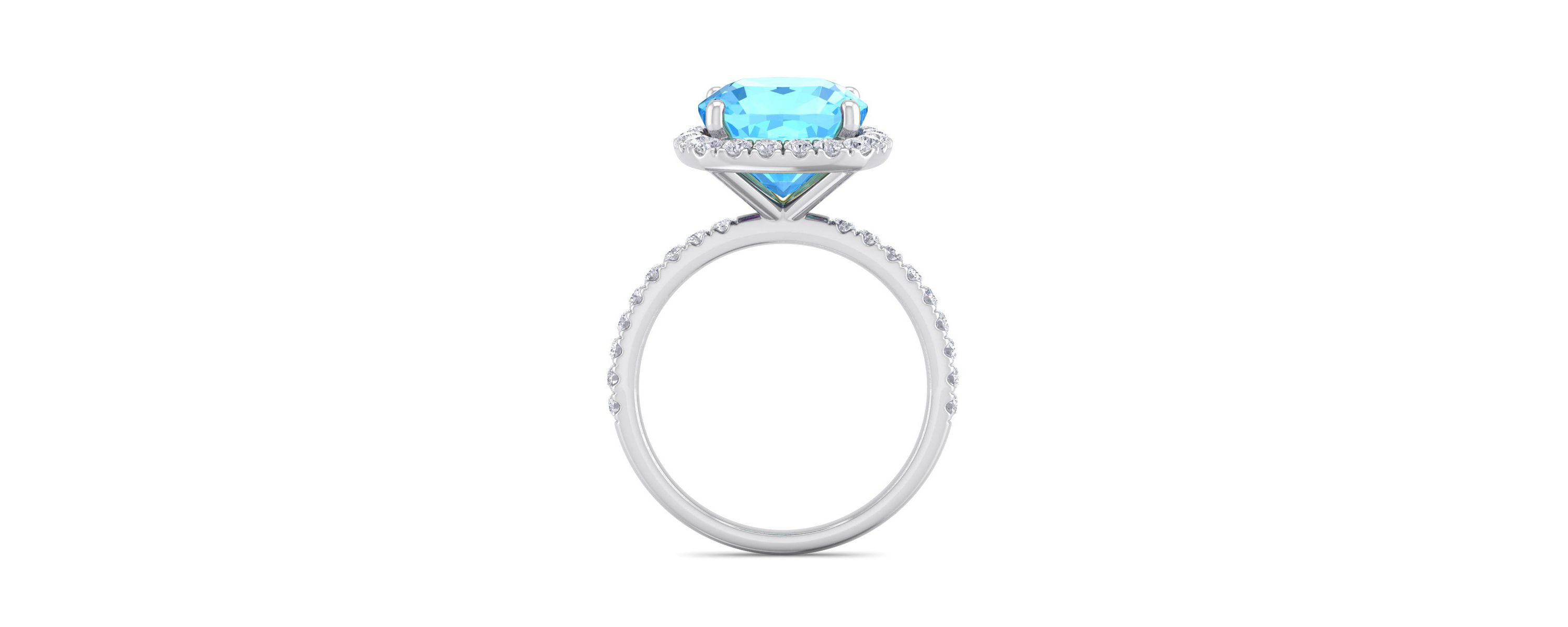 5 1/2 ct. t.w. Cushion Cut Blue Topaz and Double Halo Diamond Ring In Sterling Silver