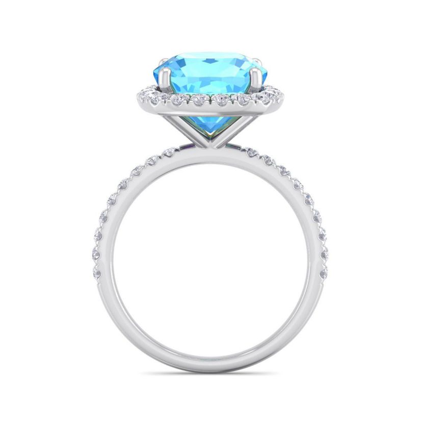 5 1/2 ct. t.w. Cushion Cut Blue Topaz and Double Halo Diamond Ring In Sterling Silver