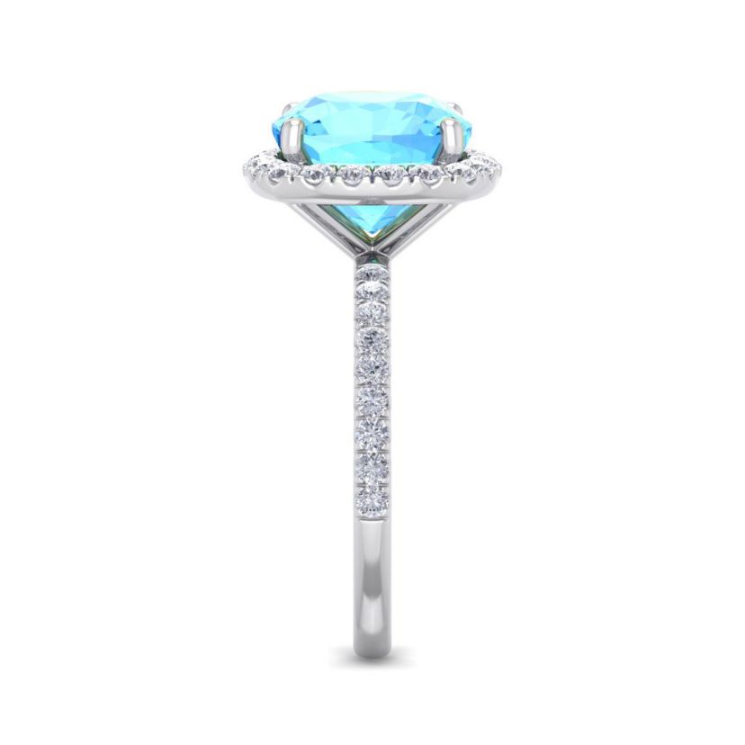 5 1/2 ct. t.w. Cushion Cut Blue Topaz and Double Halo Diamond Ring In Sterling Silver