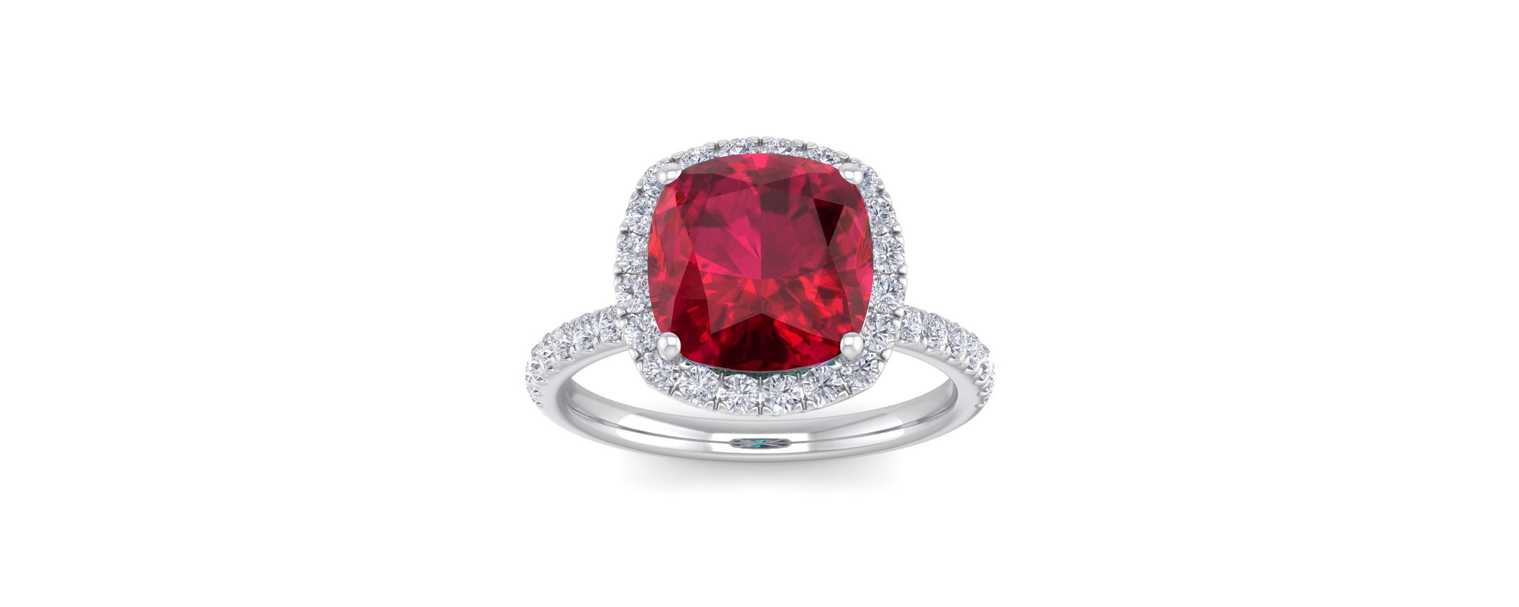 Lab Created 5 1/2 ct. t.w. Cushion Cut Created Ruby and Double Halo Diamond Ring In Sterling Silver