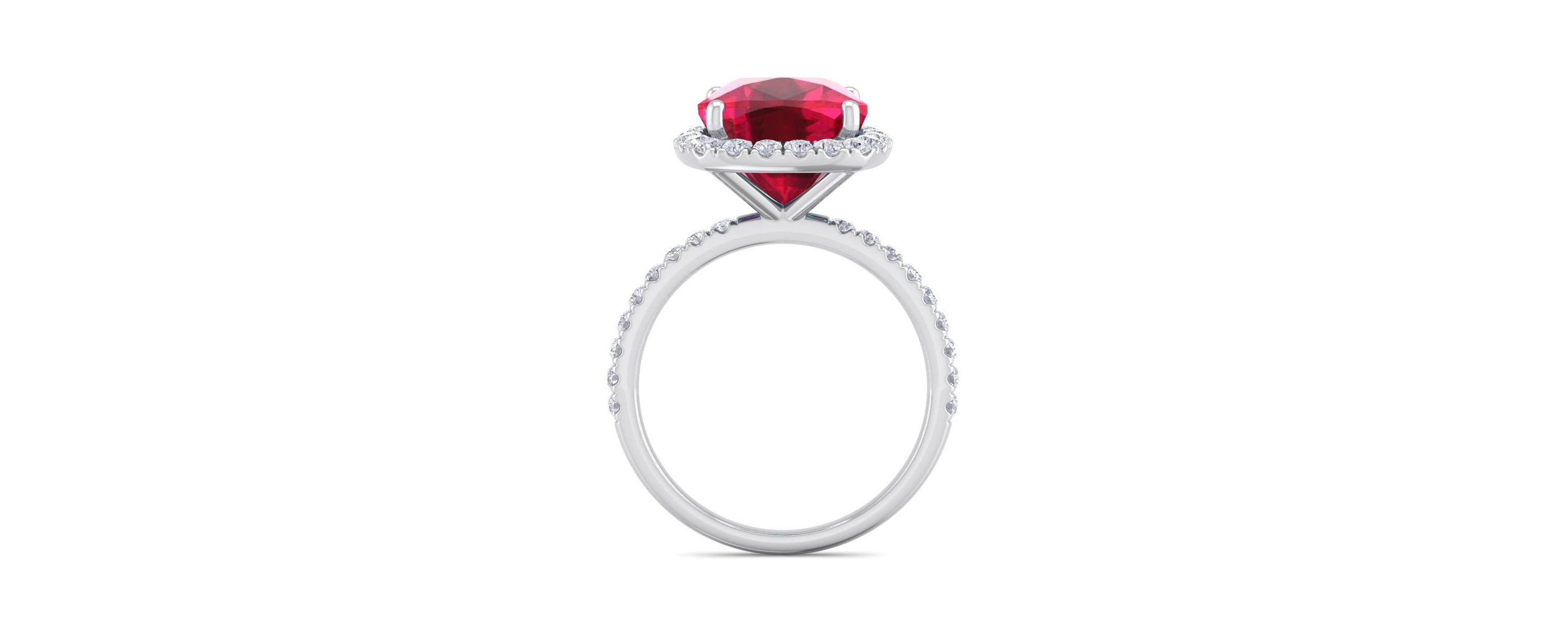 Lab Created 5 1/2 ct. t.w. Cushion Cut Created Ruby and Double Halo Diamond Ring In Sterling Silver