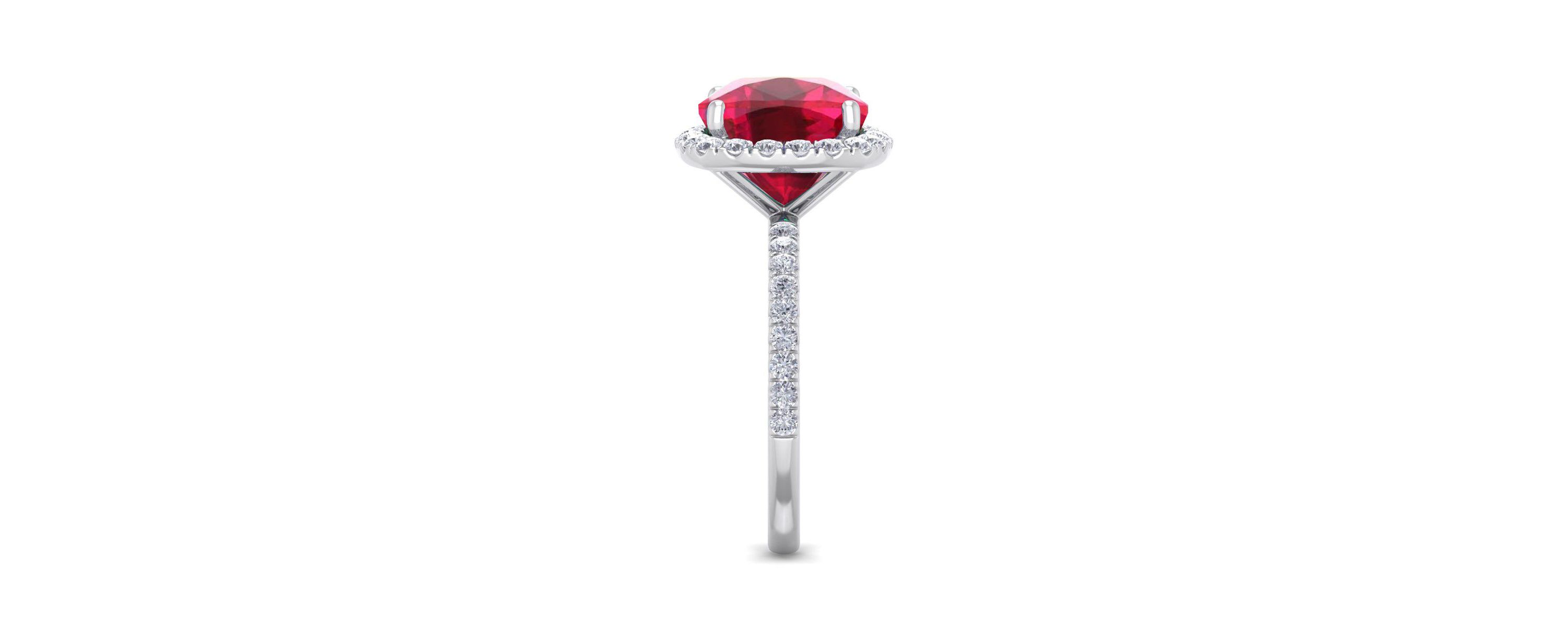 Lab Created 5 1/2 ct. t.w. Cushion Cut Created Ruby and Double Halo Diamond Ring In Sterling Silver