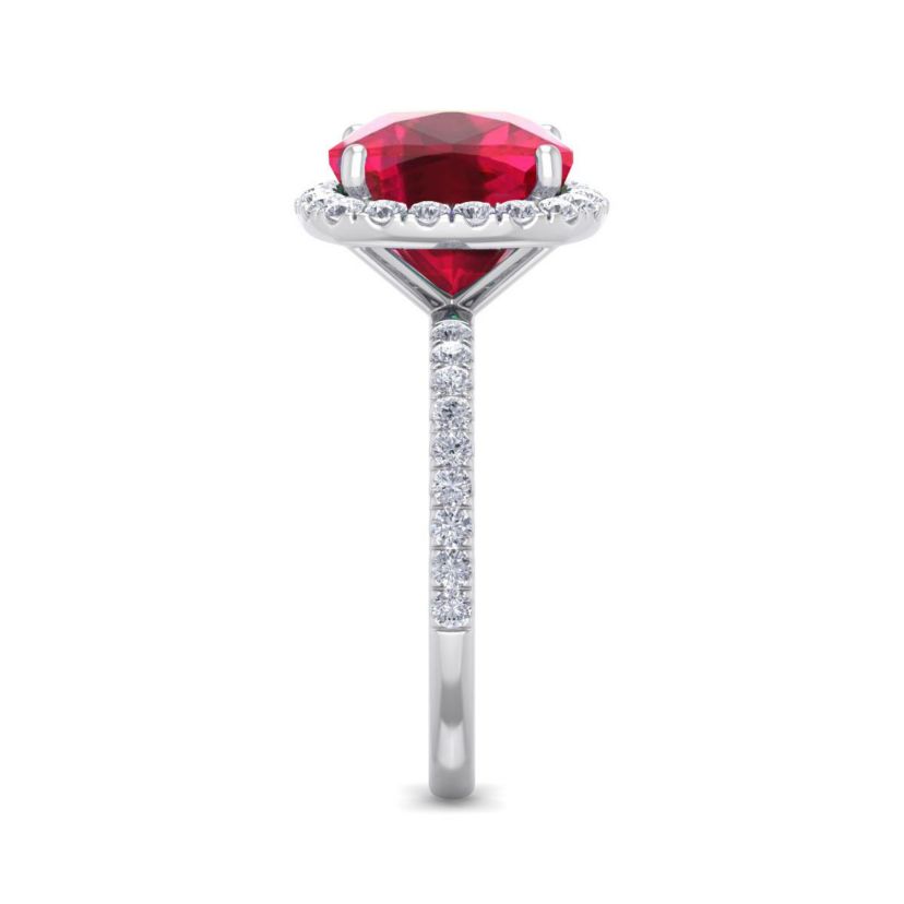 Lab Created 5 1/2 ct. t.w. Cushion Cut Created Ruby and Double Halo Diamond Ring In Sterling Silver