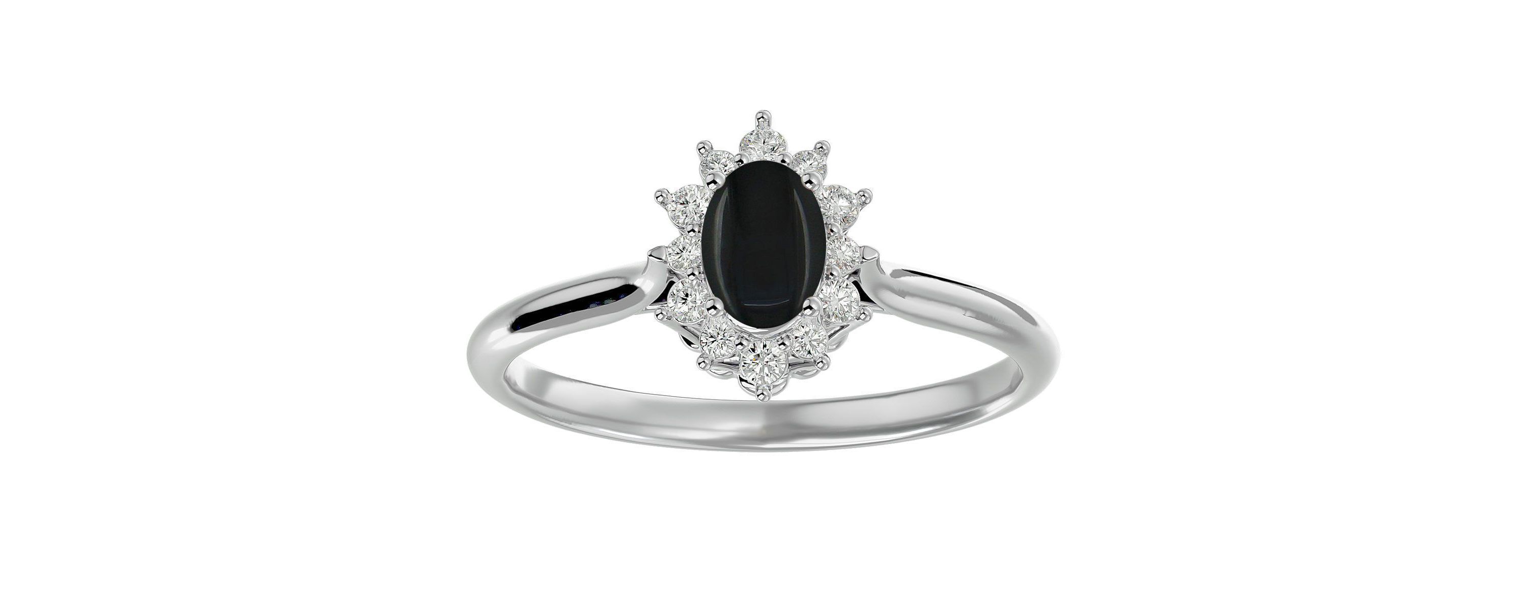 2/3 ct. t.w. Oval Shape Black Onyx and Halo Diamond Ring In Sterling Silver