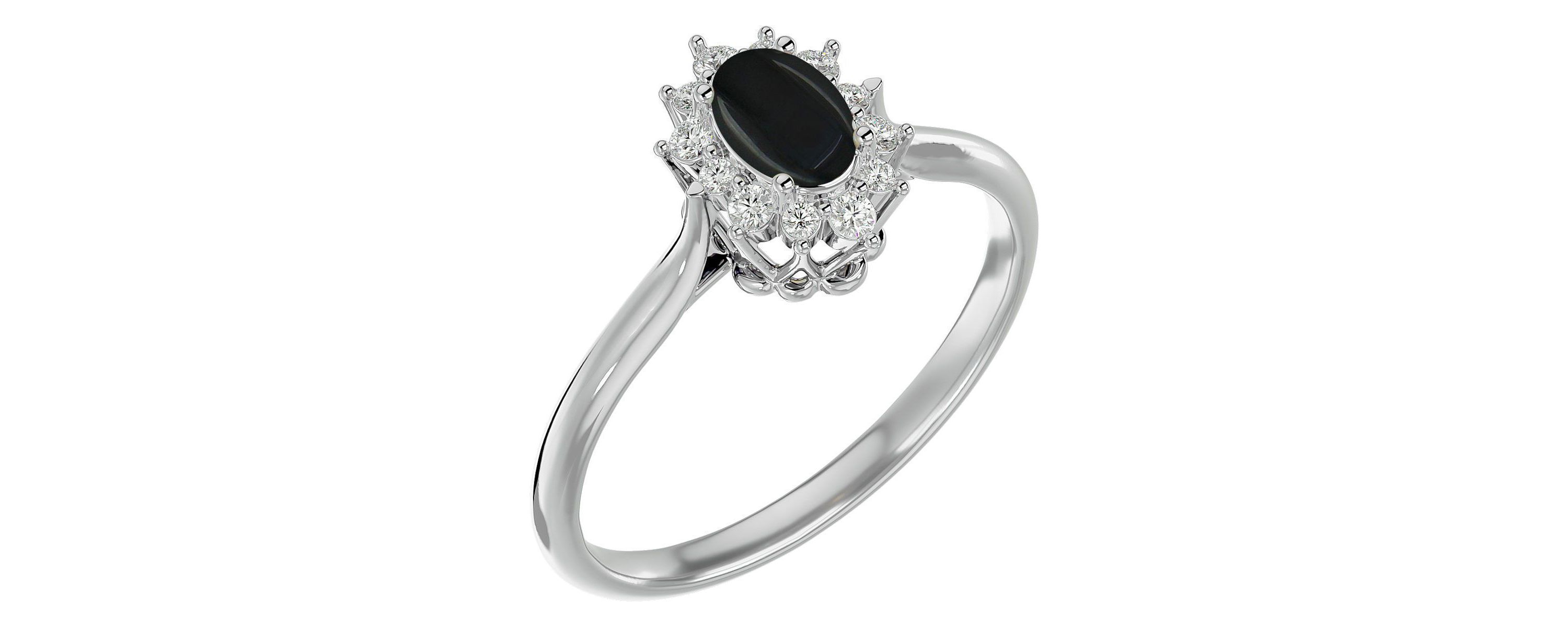 2/3 ct. t.w. Oval Shape Black Onyx and Halo Diamond Ring In Sterling Silver