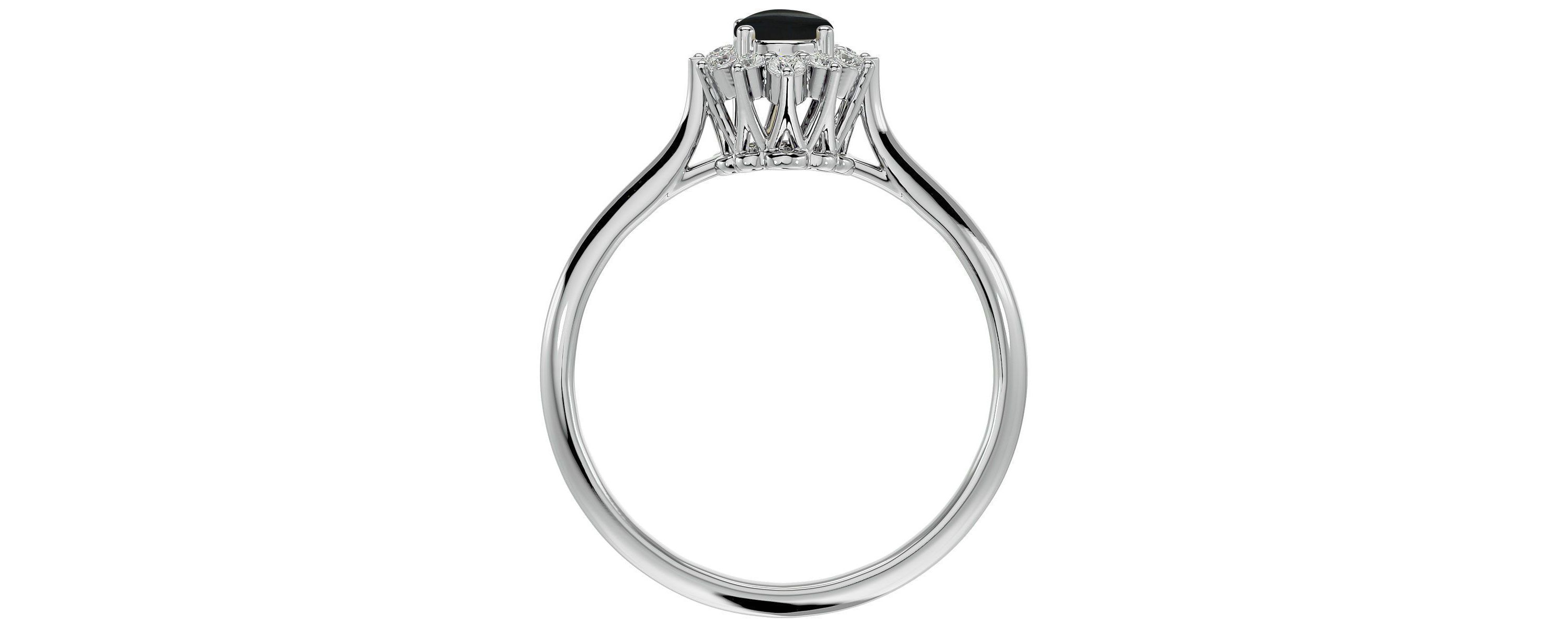 2/3 ct. t.w. Oval Shape Black Onyx and Halo Diamond Ring In Sterling Silver