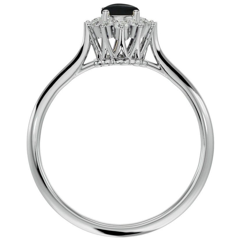 2/3 ct. t.w. Oval Shape Black Onyx and Halo Diamond Ring In Sterling Silver
