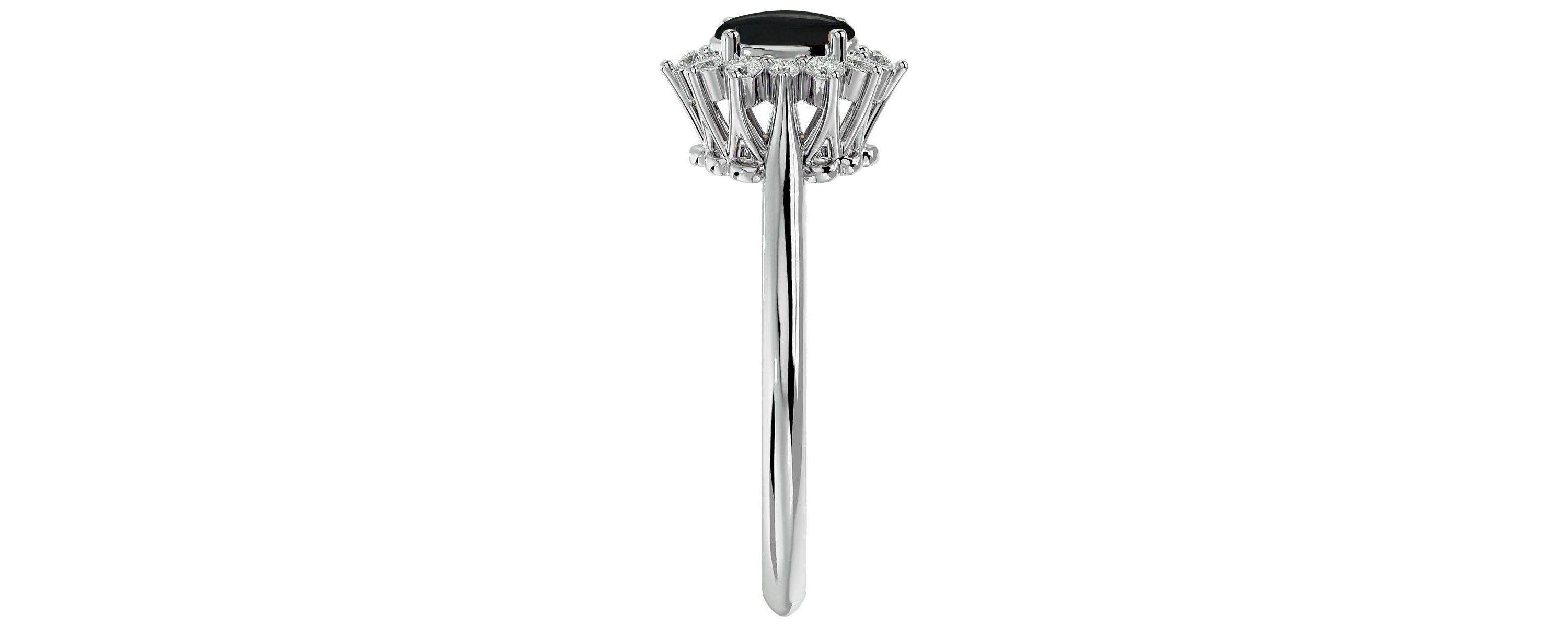 2/3 ct. t.w. Oval Shape Black Onyx and Halo Diamond Ring In Sterling Silver