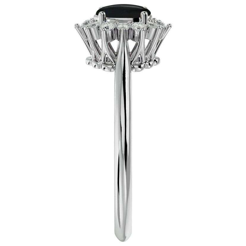 2/3 ct. t.w. Oval Shape Black Onyx and Halo Diamond Ring In Sterling Silver