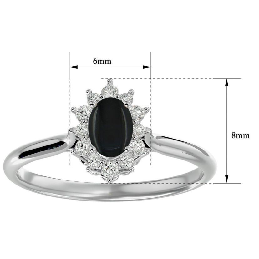 2/3 ct. t.w. Oval Shape Black Onyx and Halo Diamond Ring In Sterling Silver
