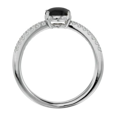 1 1/2 Carat Oval Shape Black Onyx and Halo Diamond Ring Sterling Silver