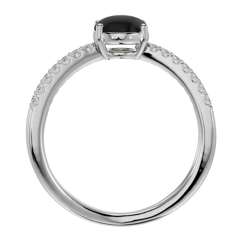 1 1/2 ct. t.w. Oval Shape Black Onyx and Halo Diamond Ring In Sterling Silver
