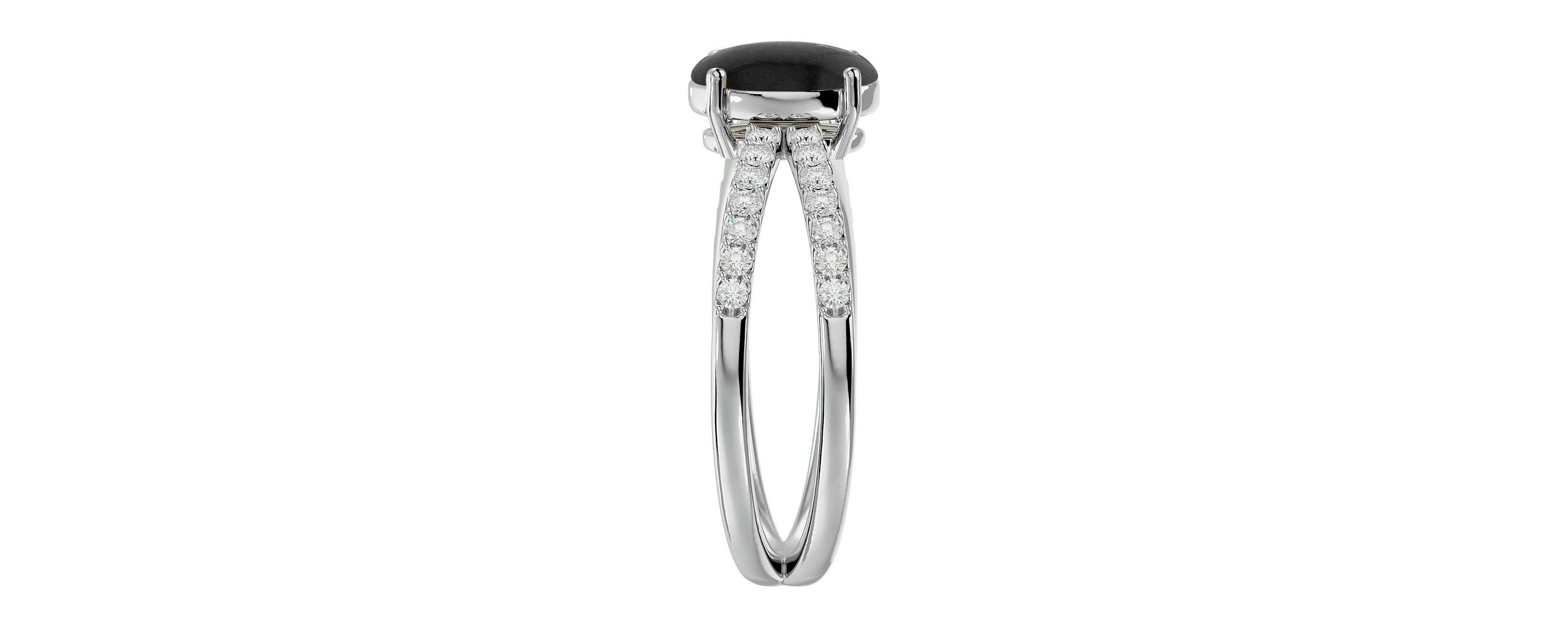 1 1/2 ct. t.w. Oval Shape Black Onyx and Halo Diamond Ring In Sterling Silver