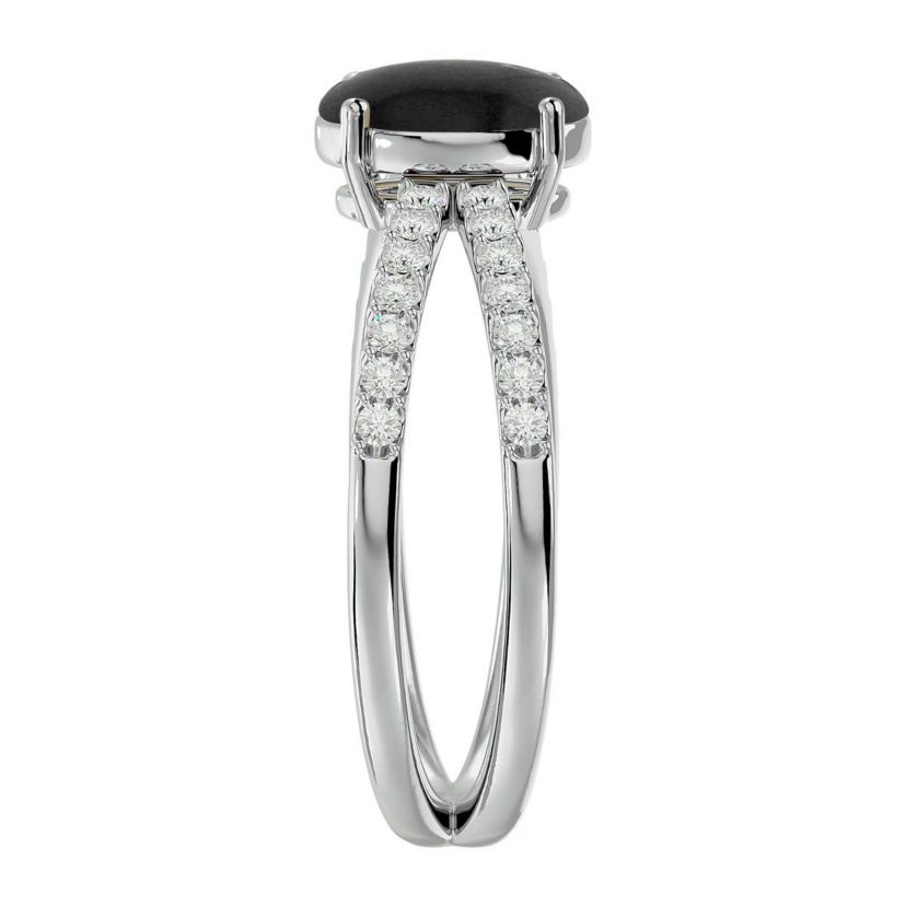 1 1/2 ct. t.w. Oval Shape Black Onyx and Halo Diamond Ring In Sterling Silver