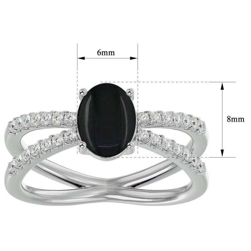 1 1/2 ct. t.w. Oval Shape Black Onyx and Halo Diamond Ring In Sterling Silver
