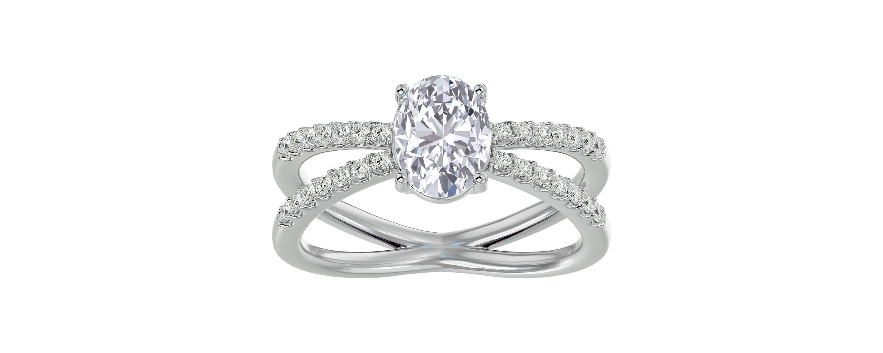 Lab Created 1 1/2 ct. t.w. Oval Shape Moissanite and Halo Diamond Ring In Sterling Silver