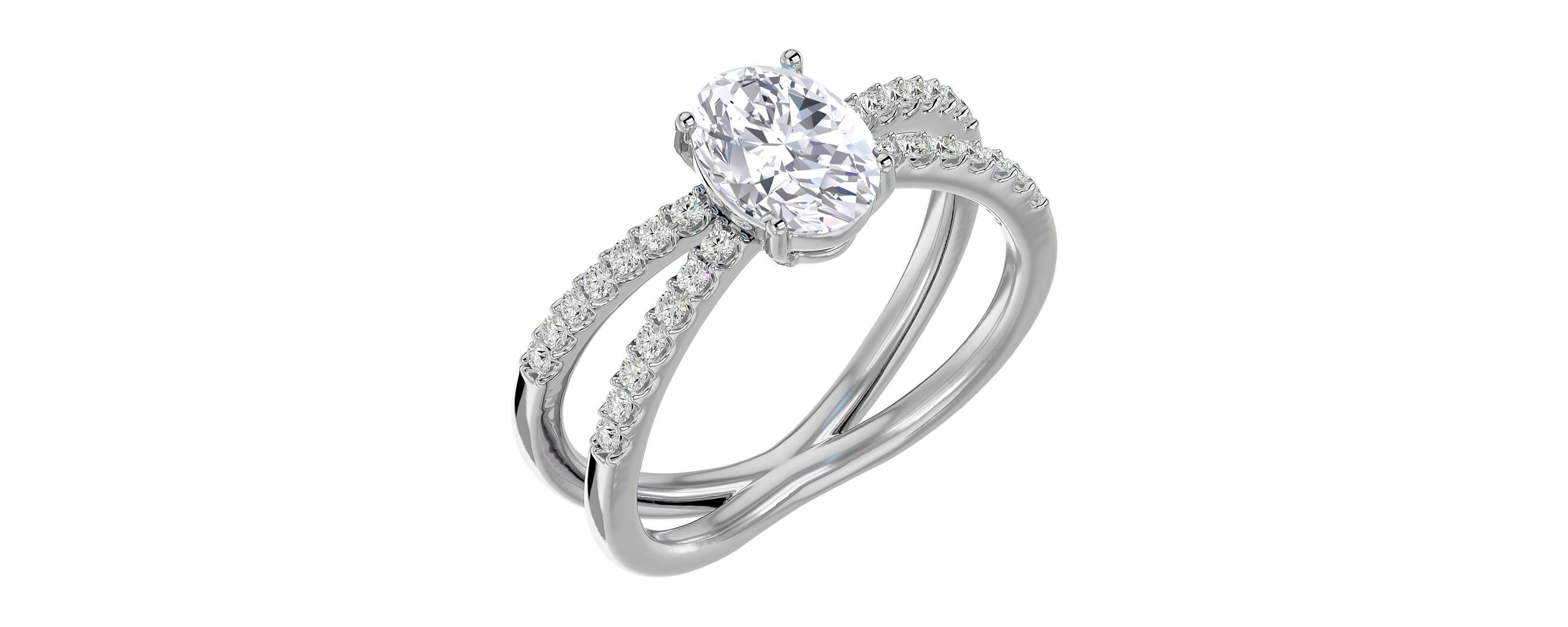 Lab Created 1 1/2 ct. t.w. Oval Shape Moissanite and Halo Diamond Ring In Sterling Silver