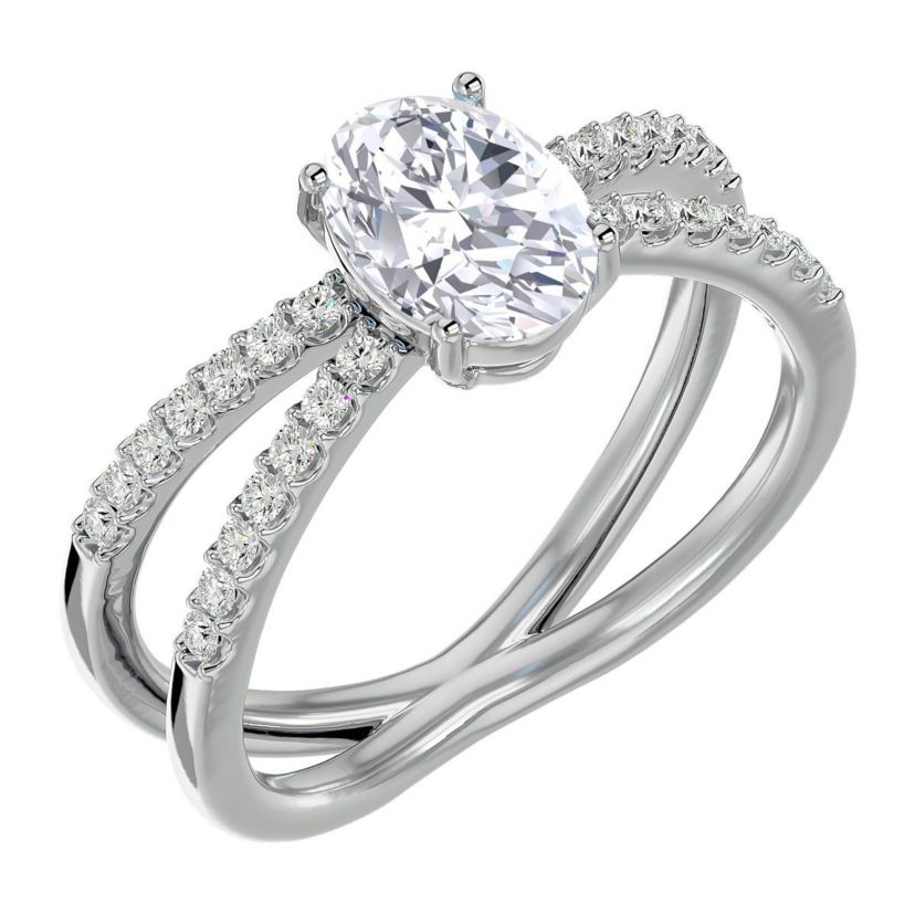 Lab Created 1 1/2 ct. t.w. Oval Shape Moissanite and Halo Diamond Ring In Sterling Silver