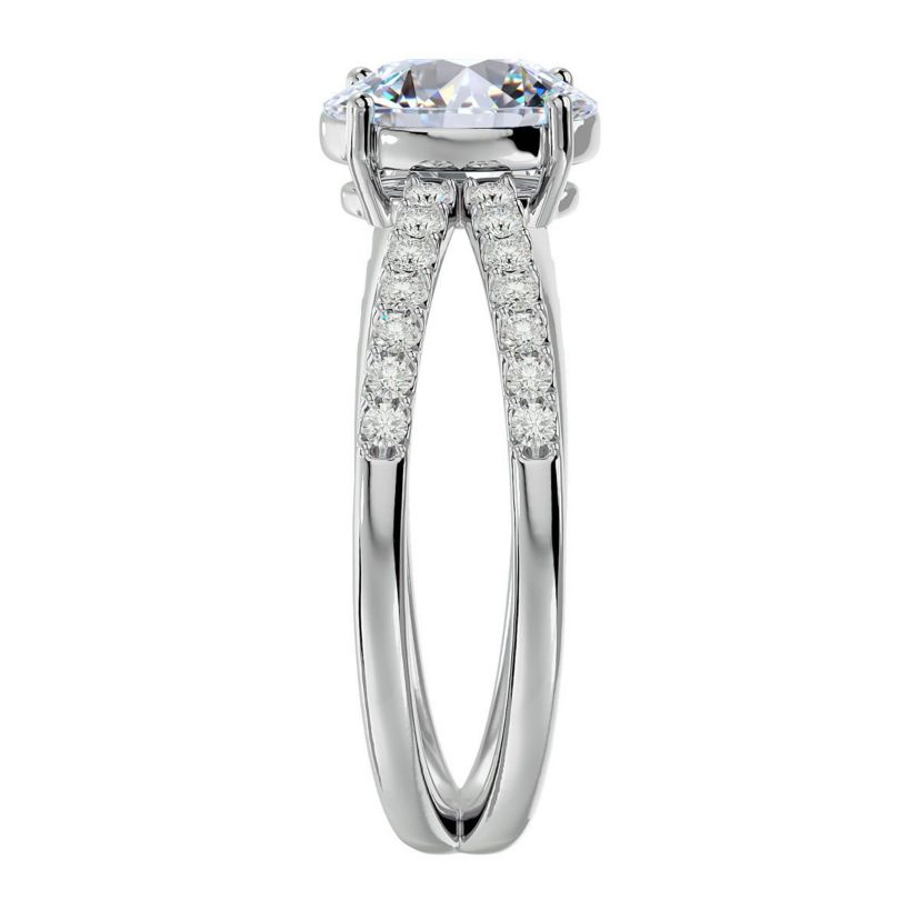 Lab Created 1 1/2 ct. t.w. Oval Shape Moissanite and Halo Diamond Ring In Sterling Silver